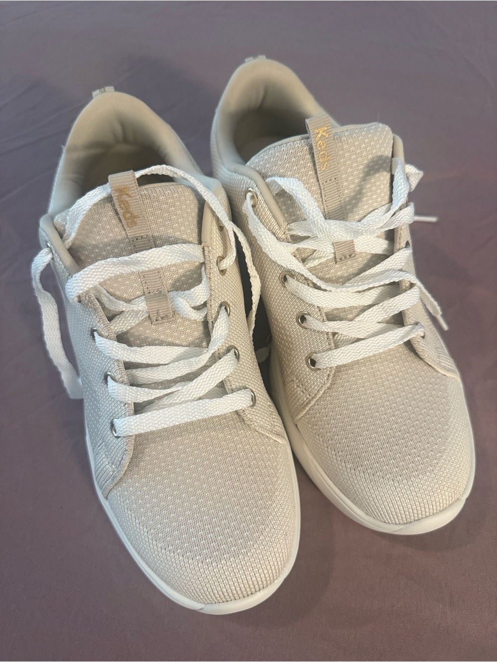 Keds Women's Beige Knit Lace-Up Sneakers